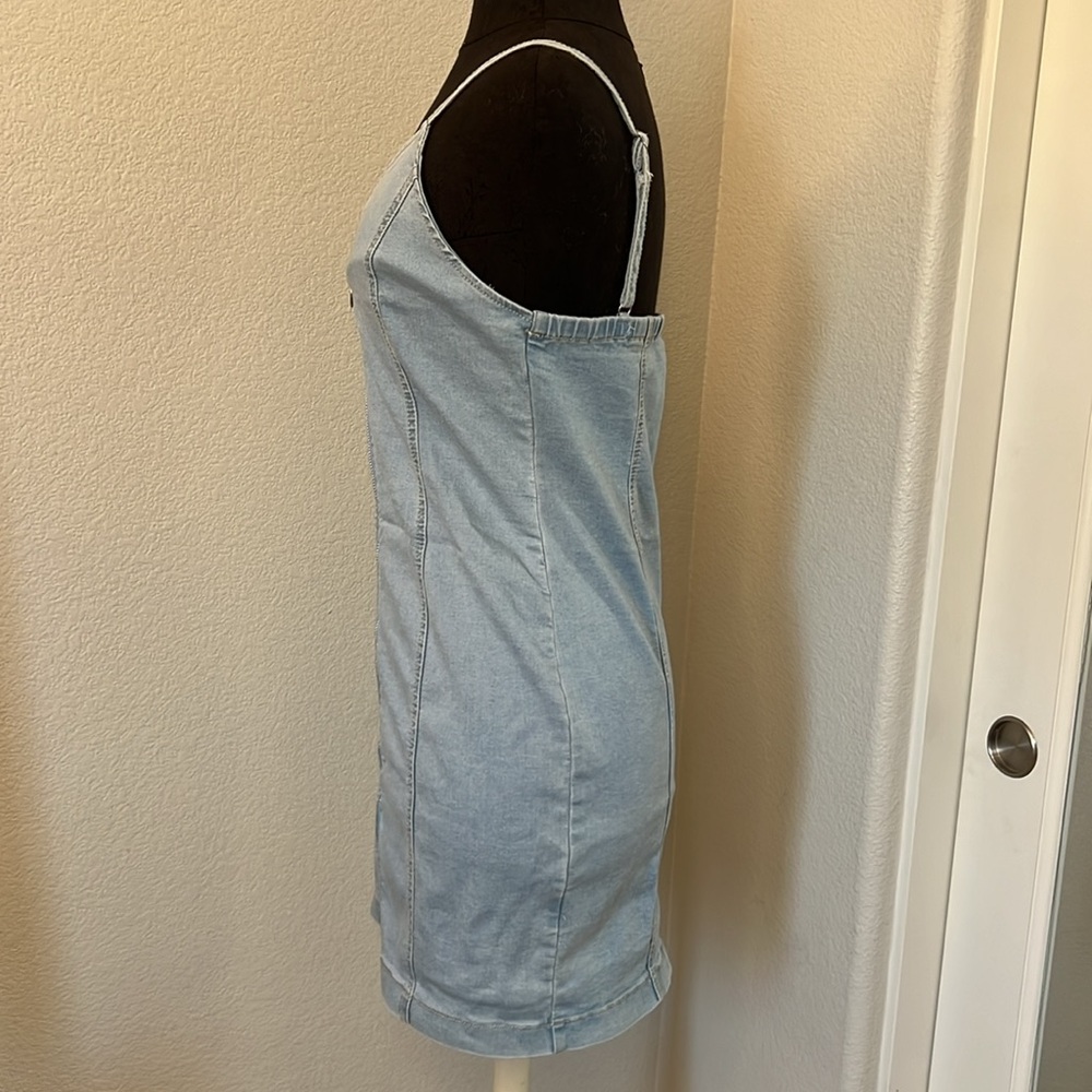American Bazi Los Angeles ZIPPER FRONT CLOSURE DENIM BODYCON DRESS Large New - Picture 6 of 11
